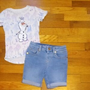 girls 4/5 Frozen sequin tee and denim shorts